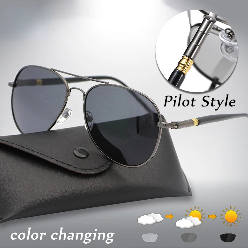 

Photochromic Polarized Sunglasses UV400 Pilot Style Color-changing Lens Men Anti-glare Driving Eyeglasses