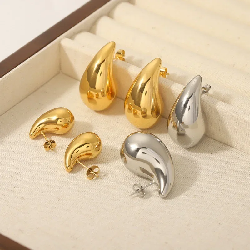 10-31mm Stainless Steel Vintage Chunky Water Drop Earrings For Women Gold Plated Thick Earring Statement Wedding Jewelry Gifts 2