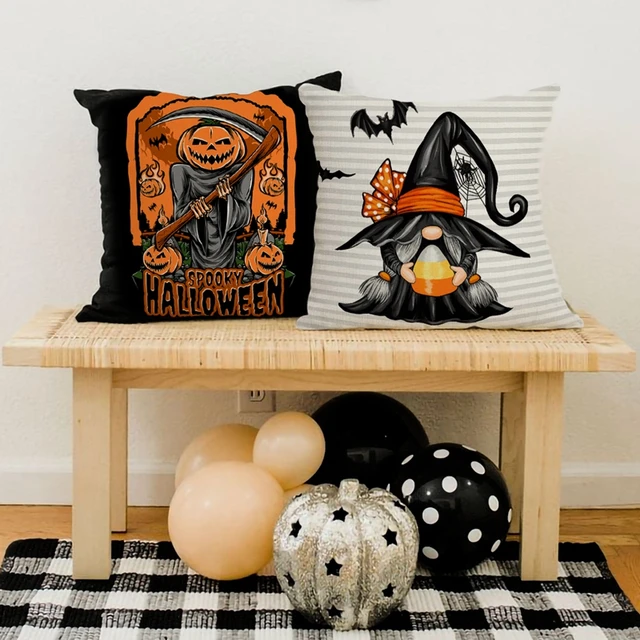 FUCHU Capa de almofada decorativa de Halloween com desenho de abóbora e  morcego