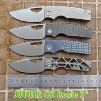JUFULE New OZ Rosie Titanium Handle Real 60+ HRC 154CM Steel Ceramic Bearings Pocket EDC Tool Camping Hunt Outdoor Folding Knife 1