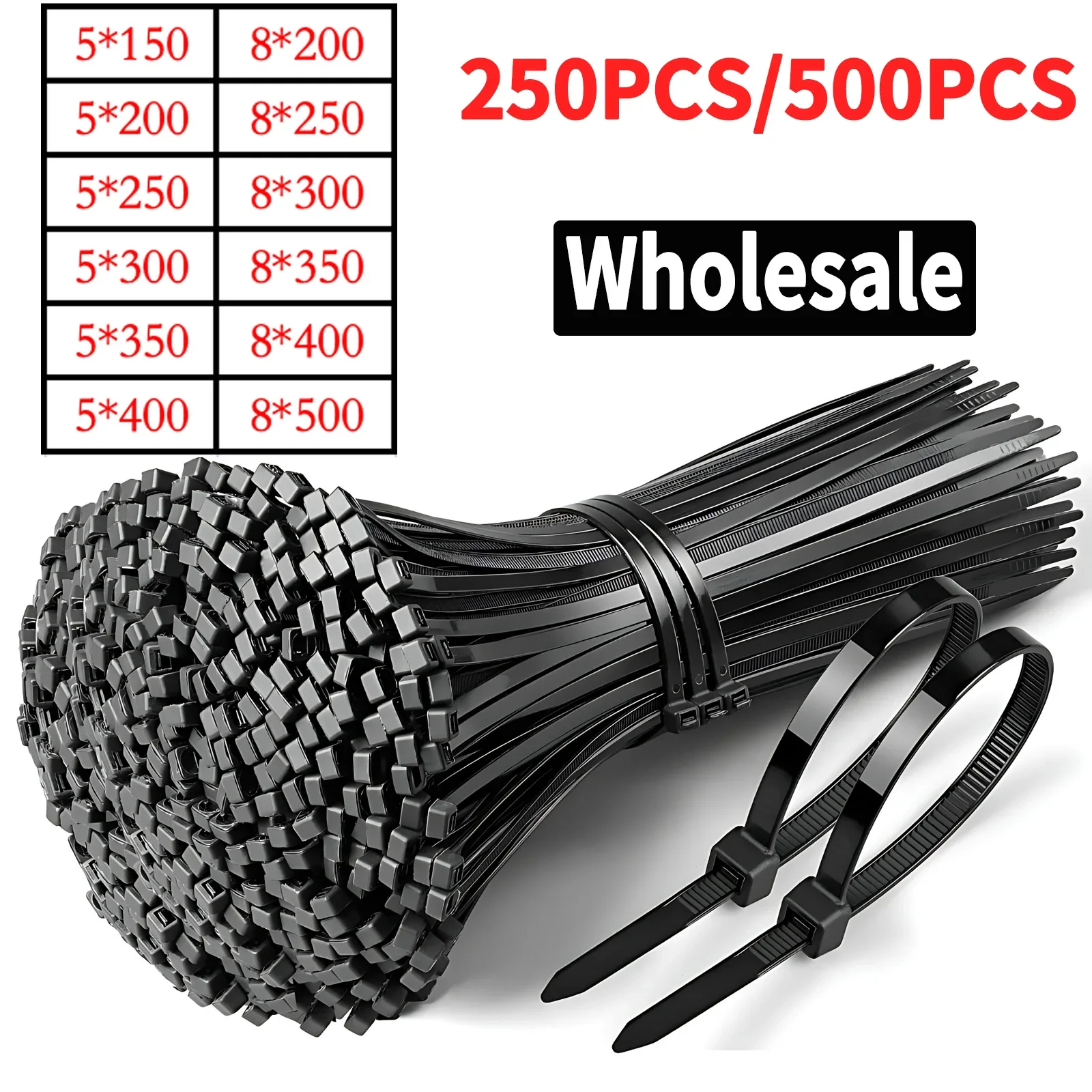500lbs แรงดึงสายผูกไนลอน 5x200 5x300 มม.5x500 มม.,Heavy Duty UV Zip Ties สําหรับกลางแจ้งอุตสาหกรรม 1