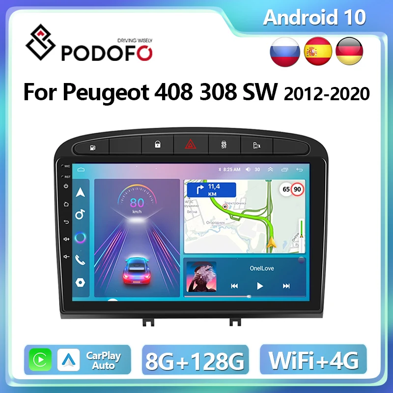 

Автомагнитола Podofo 4G CarPlay Android для Peugeot 408 308SW 2012-2020, автомобильный мультимедийный плеер, 2din, GPS, стерео, Ai, голосовое Авторадио