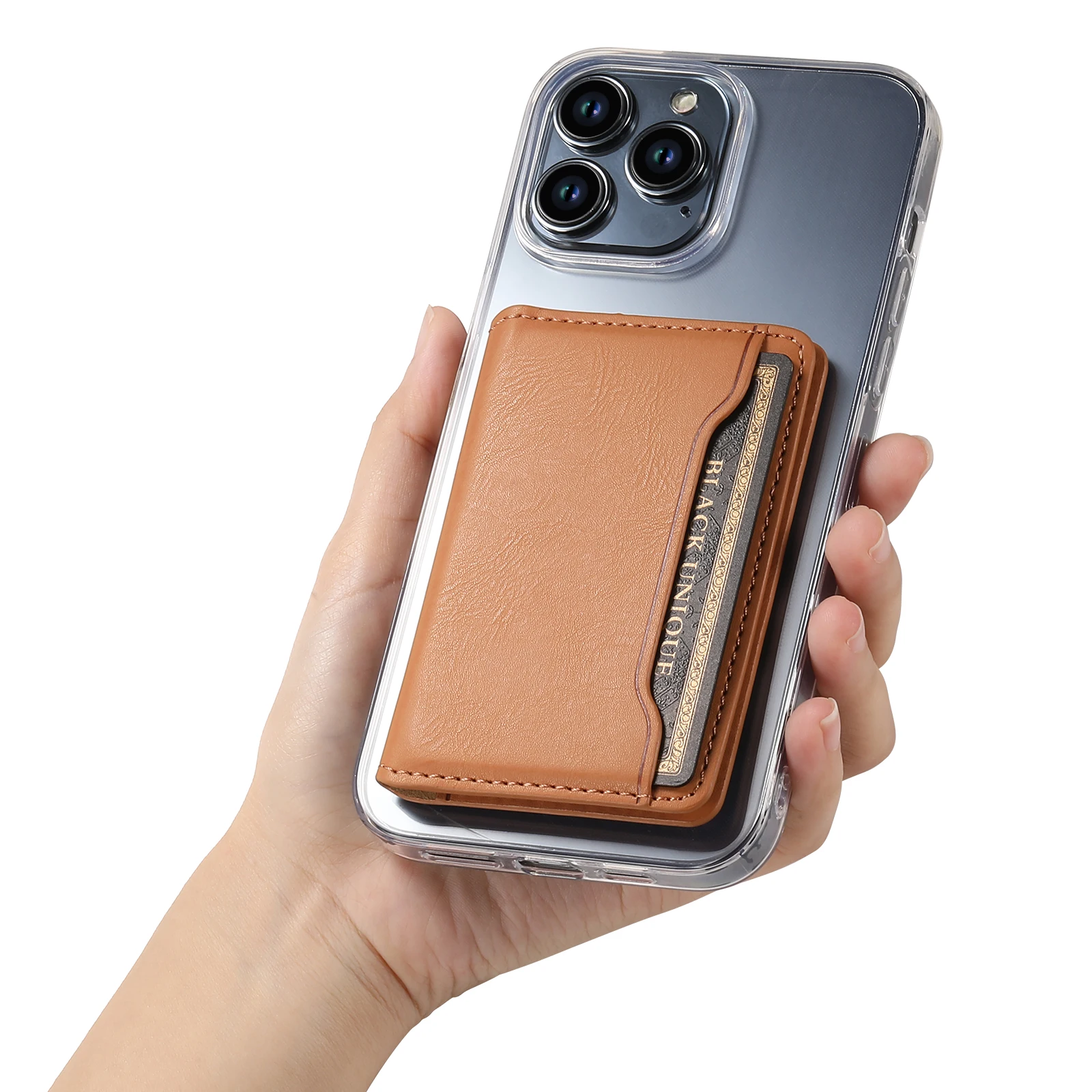 Cowhide Leather Magnetic Mobile Phone Card Holder and Wallet Case