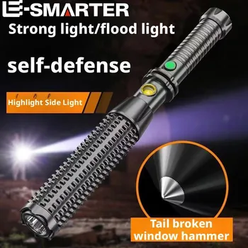 Defense Self-defense Flashlight Rechargeable Tactical Long Handle Torch Outdoor Window Breaker Hammer Emergency Work Flashlight 1