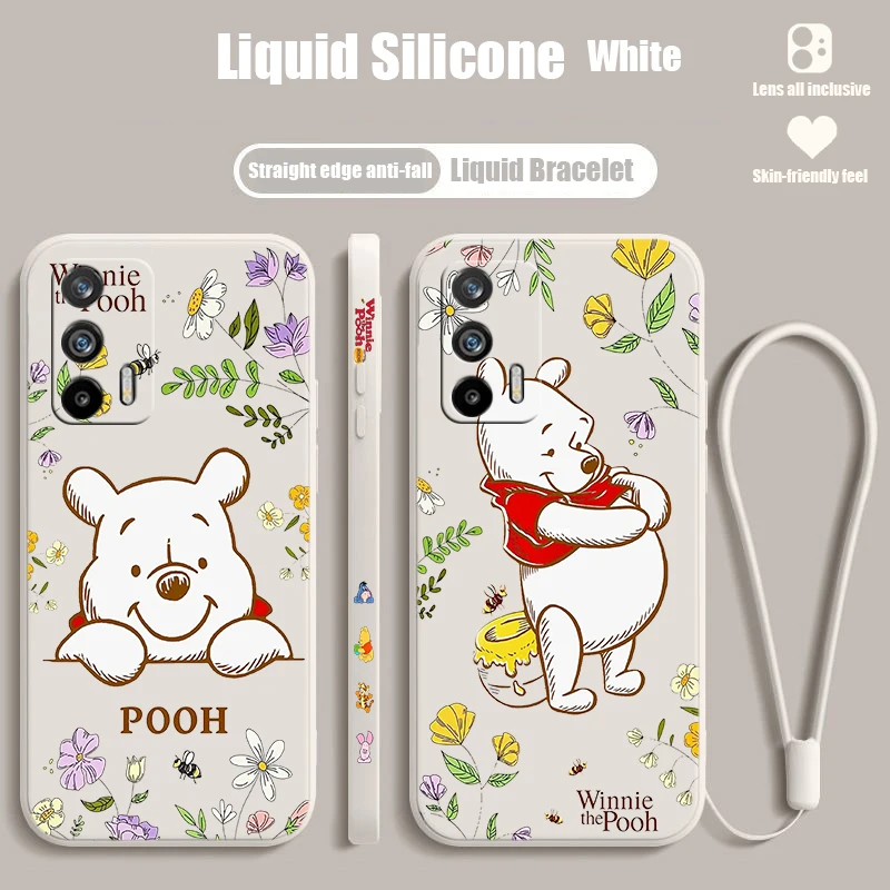 

Disney Pooh Flowers For Realme Q5 GT Neo 5 3T 3 XT X3 C55 C30 C21Y C11 C2 Explorer Master Liquid Left Rope Phone Case