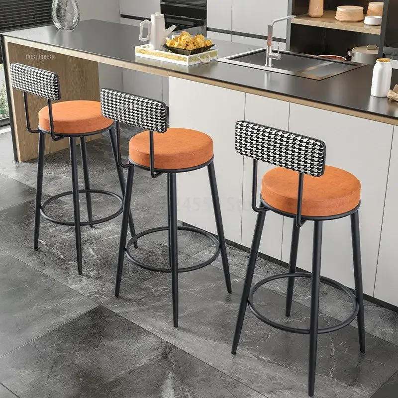 Luxury Light Bar Chairs Iron Home Bar Stools For Kitchen Furniture Front Desk High Chair Chaises Salle Manger Furniture