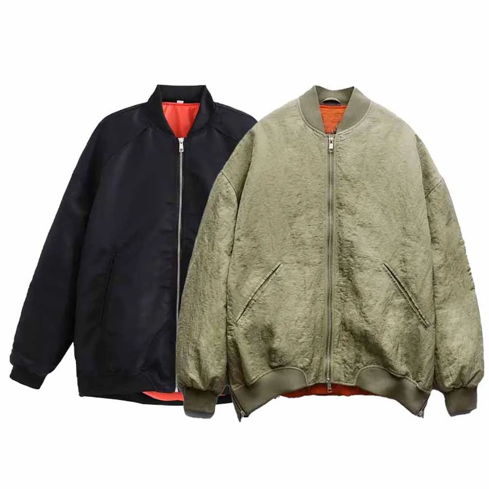 

Women's 2023 Fashion Two-color Casual Joker Loose Long Jacket Cotton-padded Jacket Coat Retro Long Sleeve Zipper Coat Top.