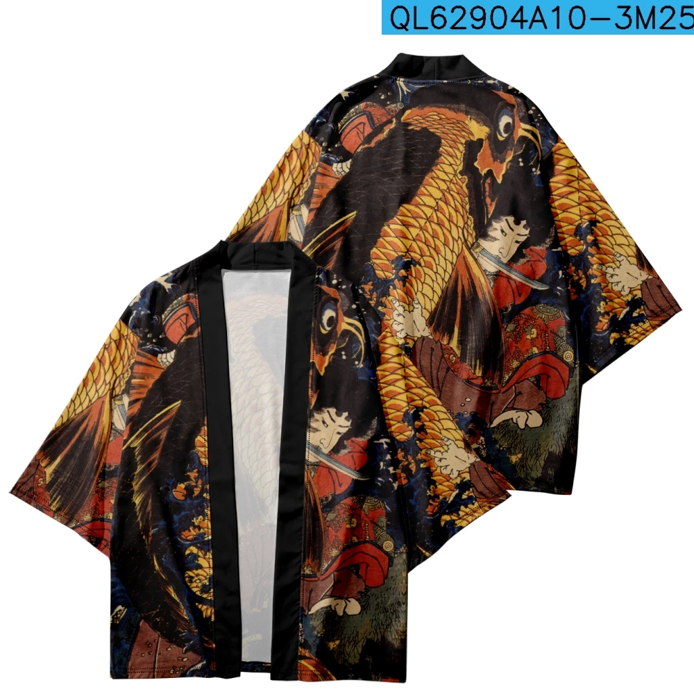 

Japanese Ukiyo-e Carp Printed Cosplay Kimono Streetwear Cardigan Beach Yukata Women Men Asian Traditional Haori