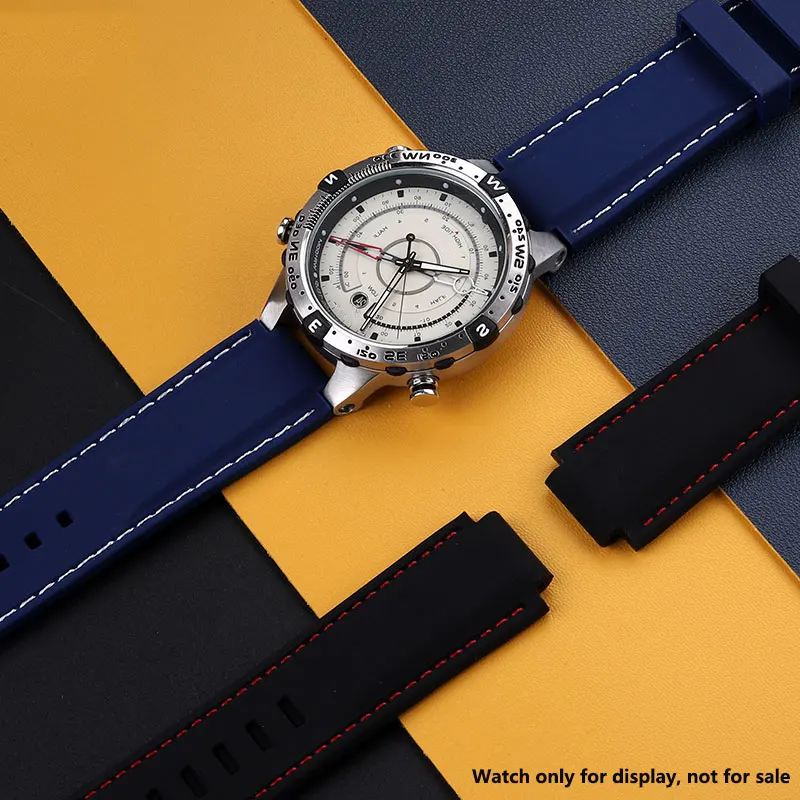 Waterproof Silicone Sports Watch Strap with 24-16mm Raised Mouth Design for Timex Tidal Compass Series