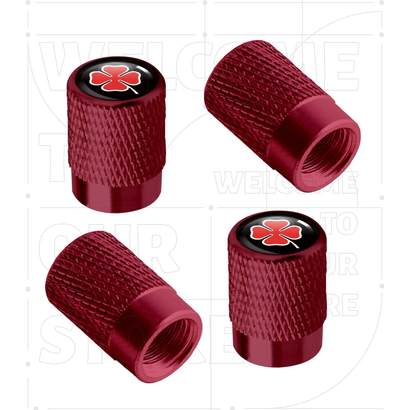 Alfa Romeo Four-Leaf Clover Logo Aluminum Tire Valve Caps - Set of 4, Waterproof and Dustproof Air Stem Covers