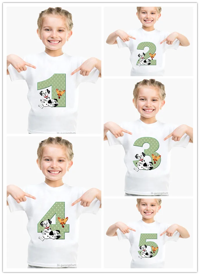 

Новинка 2023, футболка для девочек, футболка с принтом милой собаки и маленькой пчелы на день рождения 1-9, подарок на день рождения, футболка, забавные детские футболки