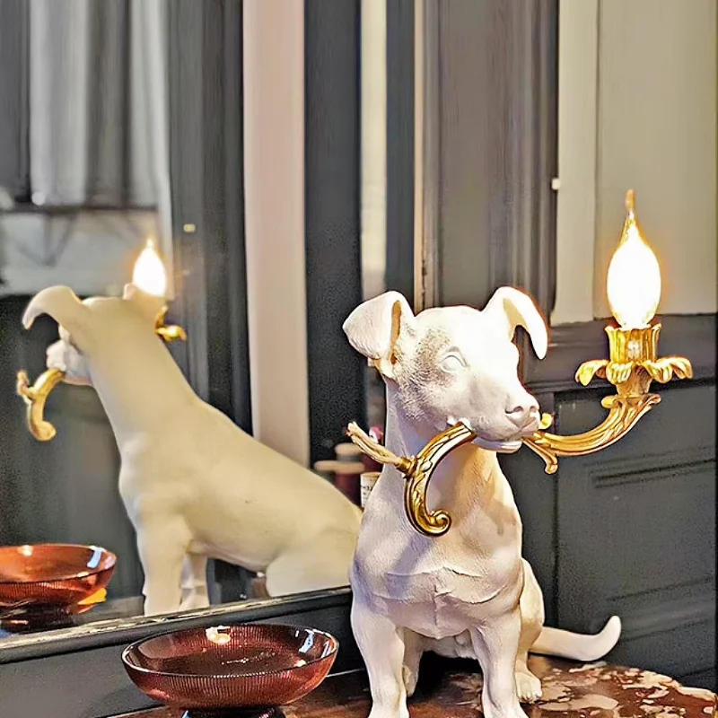 Italian Animal Thread Dog Table Lamp, Nordic Creative Living Room, Bedroom Study, Bedside Decorative Ornaments, Resin Lamps 2