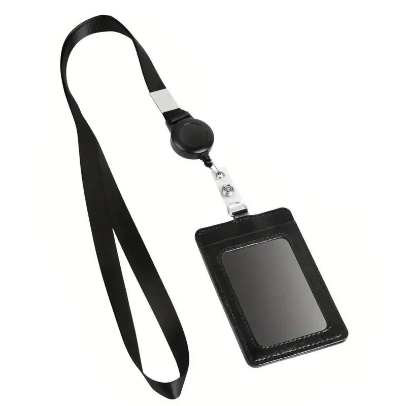 Simplicity ID Card Holder for Worker Black Color Retractable Badge Reel Lanyard Easy-pull Buckle Work Card Badge Office Supplies badge holder retractable badge reel retractable id lanyard retractable id tag work permit card set