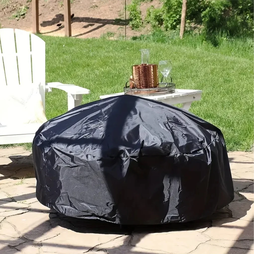 Round Barbecue Grill Dustproof Cover Oxford Cloth Fire Pit Cover Fire Rainproof Sunscreen Cover Outdoor Yard BBQ Supplies 2