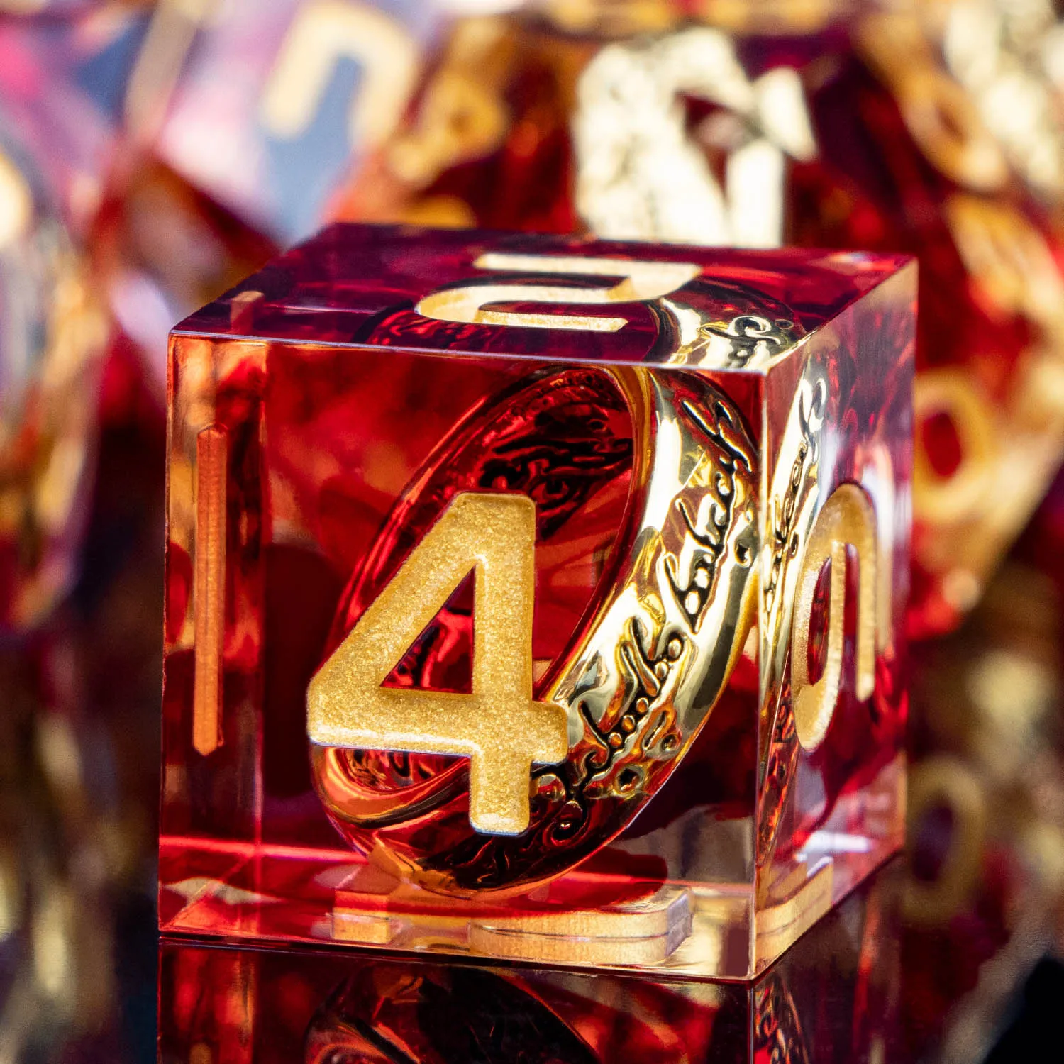 ORIFANTOU DND Red Rings & Liquid Flow Eye Sharp Edge Resin Dice Set D&D Dungeon and Dragon Handmade D20 D and D Polyhedral Dice game dice dice set