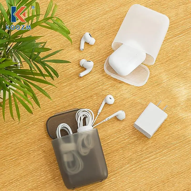 

Dustproof Data Cable Storage Box Portable Desktop Mobile Phone Charger Box Transparent Cable Wire Container Drawer Office Home