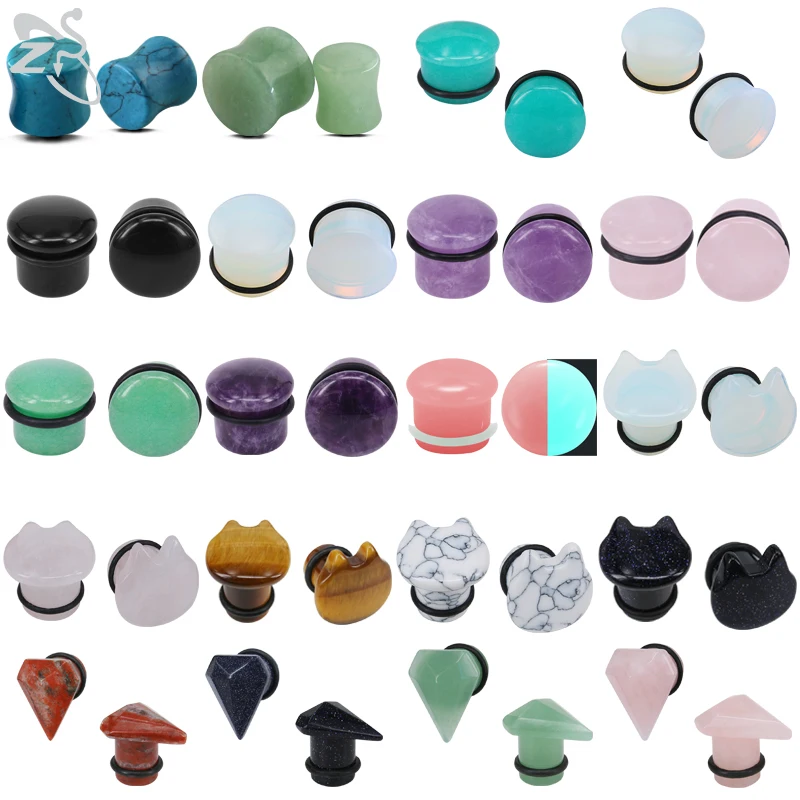 

ZS 2PCS/Lot 4-18MM Stone Ear Plugs Gauges Earrings for Women Men Glow in Dark Ear Plugs Tunnels Gauges Expander Ear Stretcher