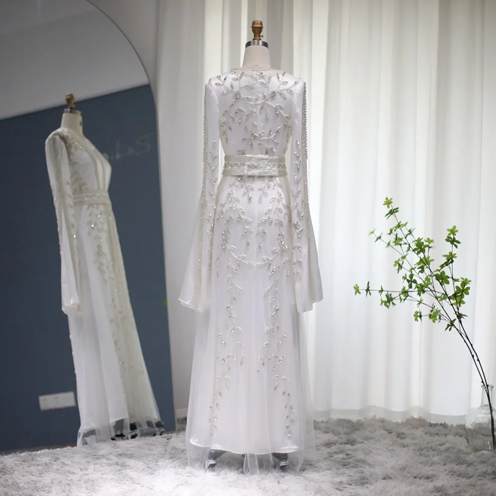 S43f166be935d4389b92345c52559bc21v Luxury Dubai Moroccan Kaftan Ivory Evening Dresses for Women Wedding Long Sleeve Muslim Arabic Formal Dress Mallzona