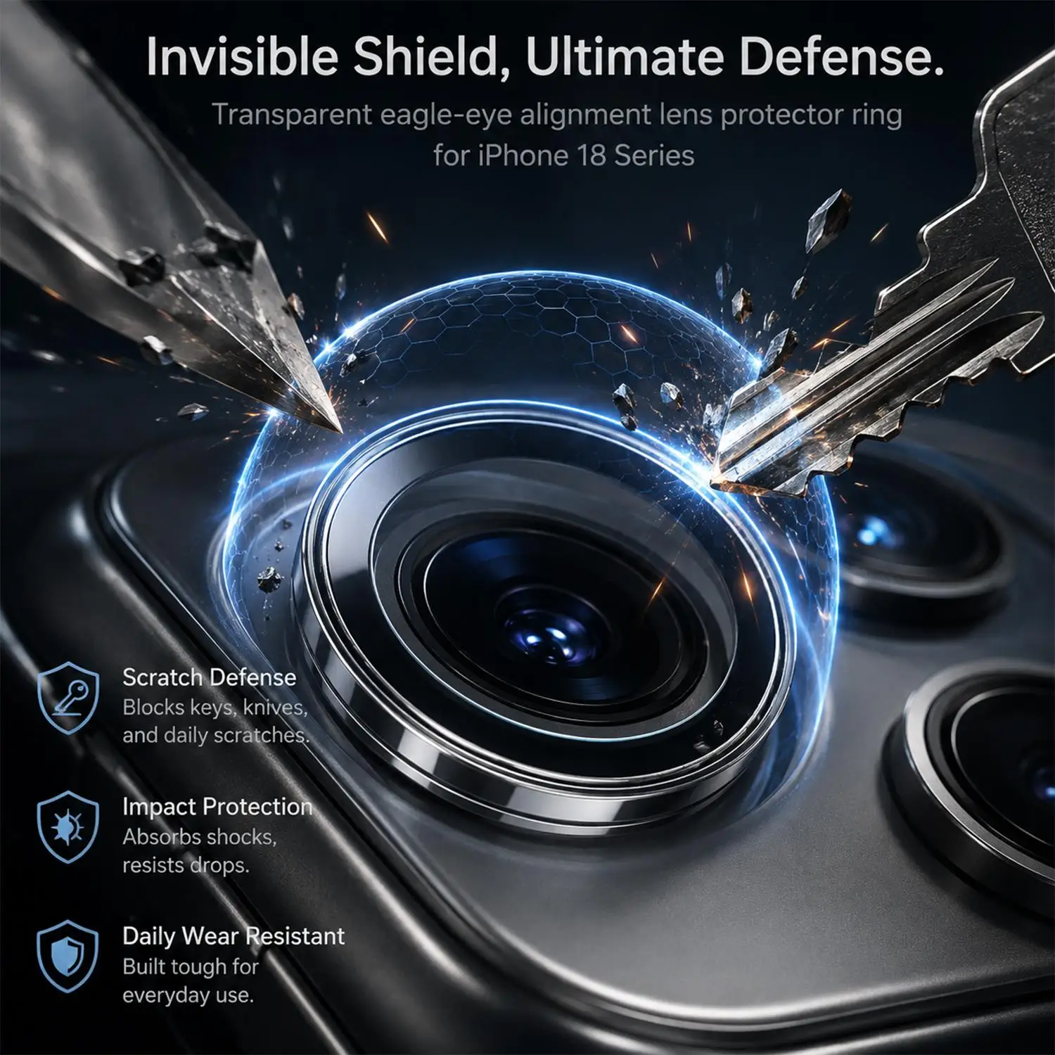 Premium Full-Cover Clear Glass Camera Protector with Tempered Glass Ring Cap