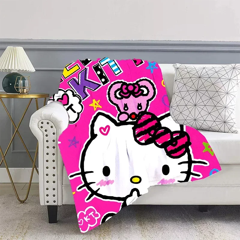 

New Hello Kitty Cartoon Printed Blanket Sanrio Kuromi Flannel Throw Blanket Children's Lunch Break Blanket The Best Gift