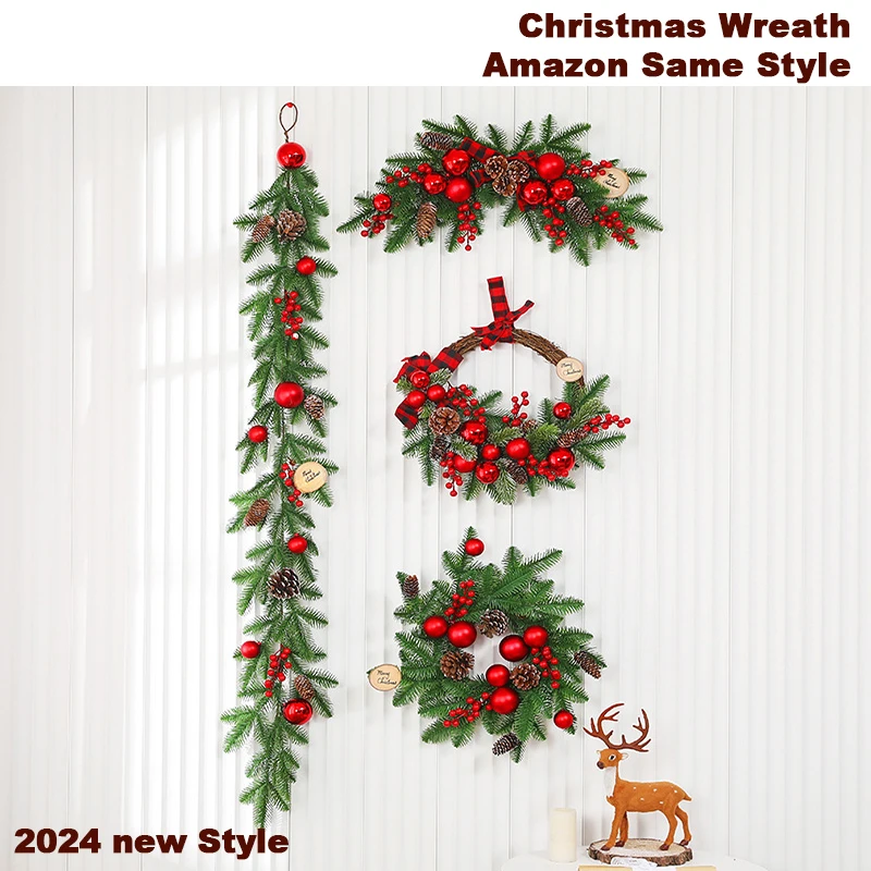 

Christmas Wreath Decoration for Front Door, Christmas Door Wreath Outdoor Window Decor with Spruce, Pine Cone, Ball Ornaments