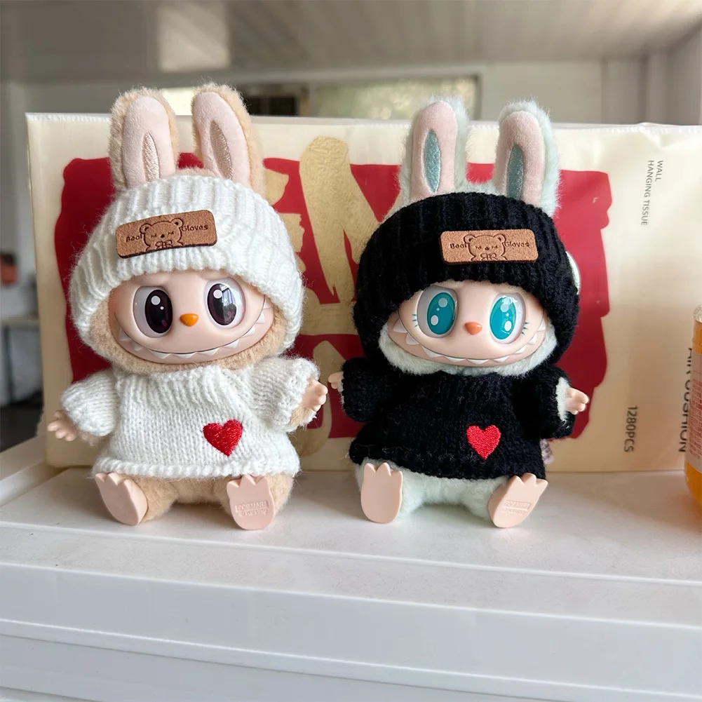 Mini Plush Doll'S Clothes Outfit Accessories For Korea Kpop Exo Labubu Idol V2 sitting party Love sweater hat set Clothing Gift 5