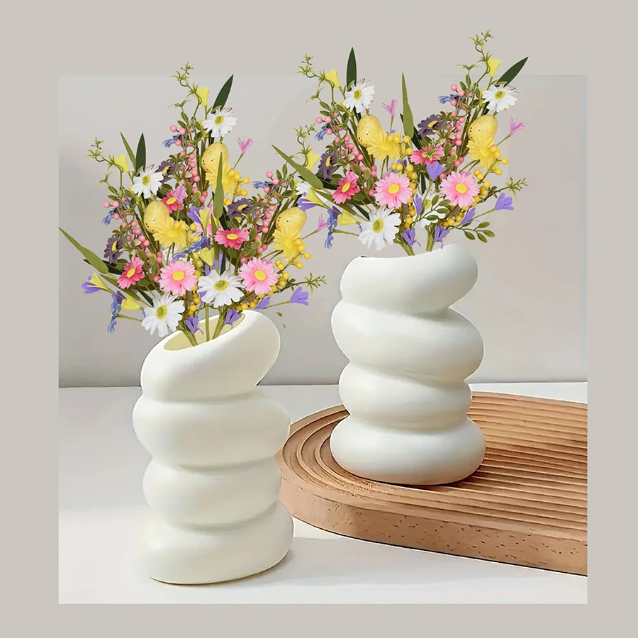Modern Simple White Spiral Circle Vase Bedroom Study Living Room Coffee Table Desktop Art Ornaments Creative Flower Pot High Quality Plastic Material Not Easy to Break