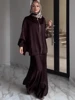 Robe musulmane Satin 2 pièces ensemble femmes fête Abaya Musulman Ensembles arabe longue Robe dubaï caftan robes Jalabiya Ramadan Eid