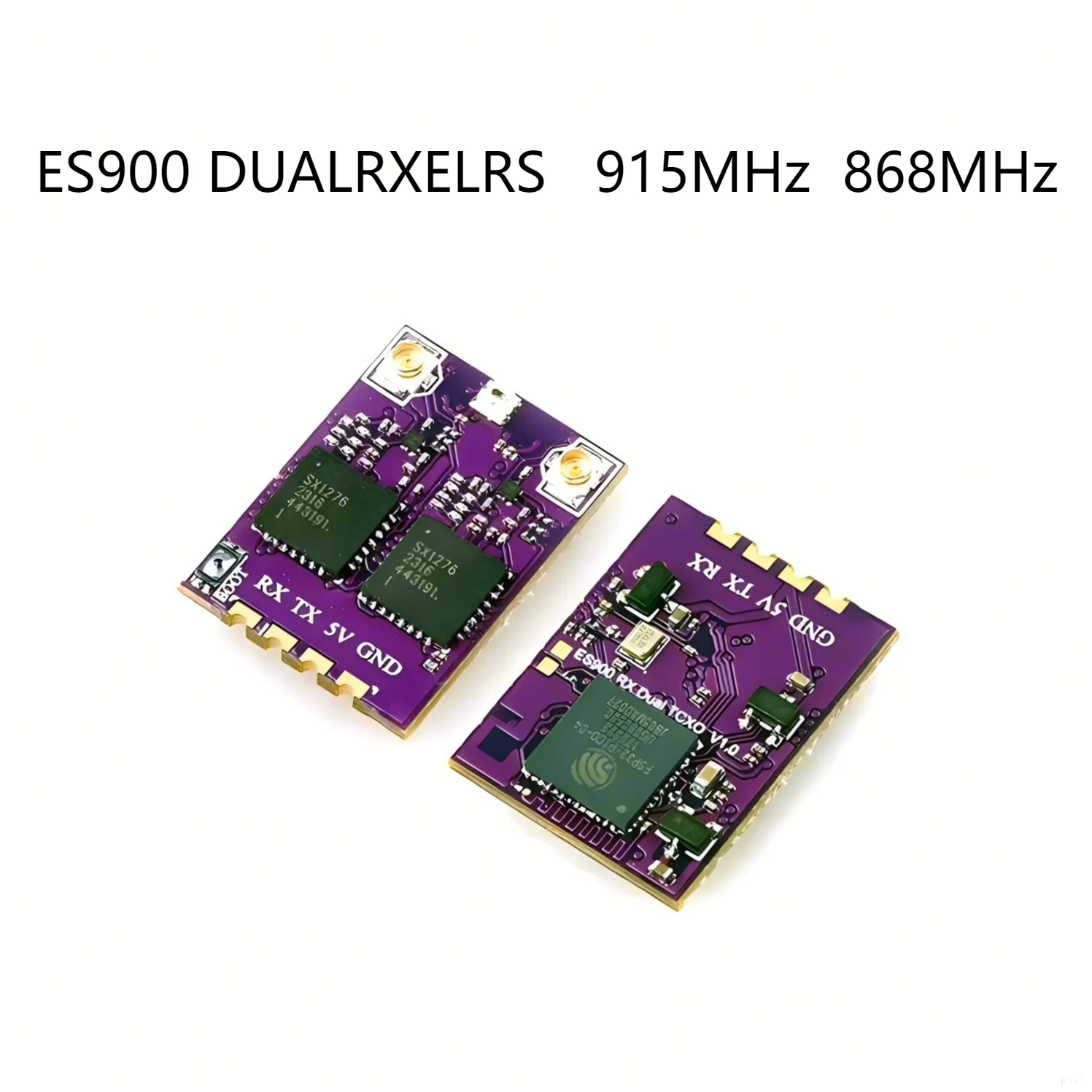 Détail des ports et du câblage du récepteur ELRS ES900 RX 915MHz True Diversity, garantissant une fiabilité maximale en vol.