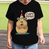 Children's Capybara T-Shirt New Kids Short Sleeve Shirt Capybara Birthday Print Round Neck Tops Boys Girls Birthday Gift T Shirt 1