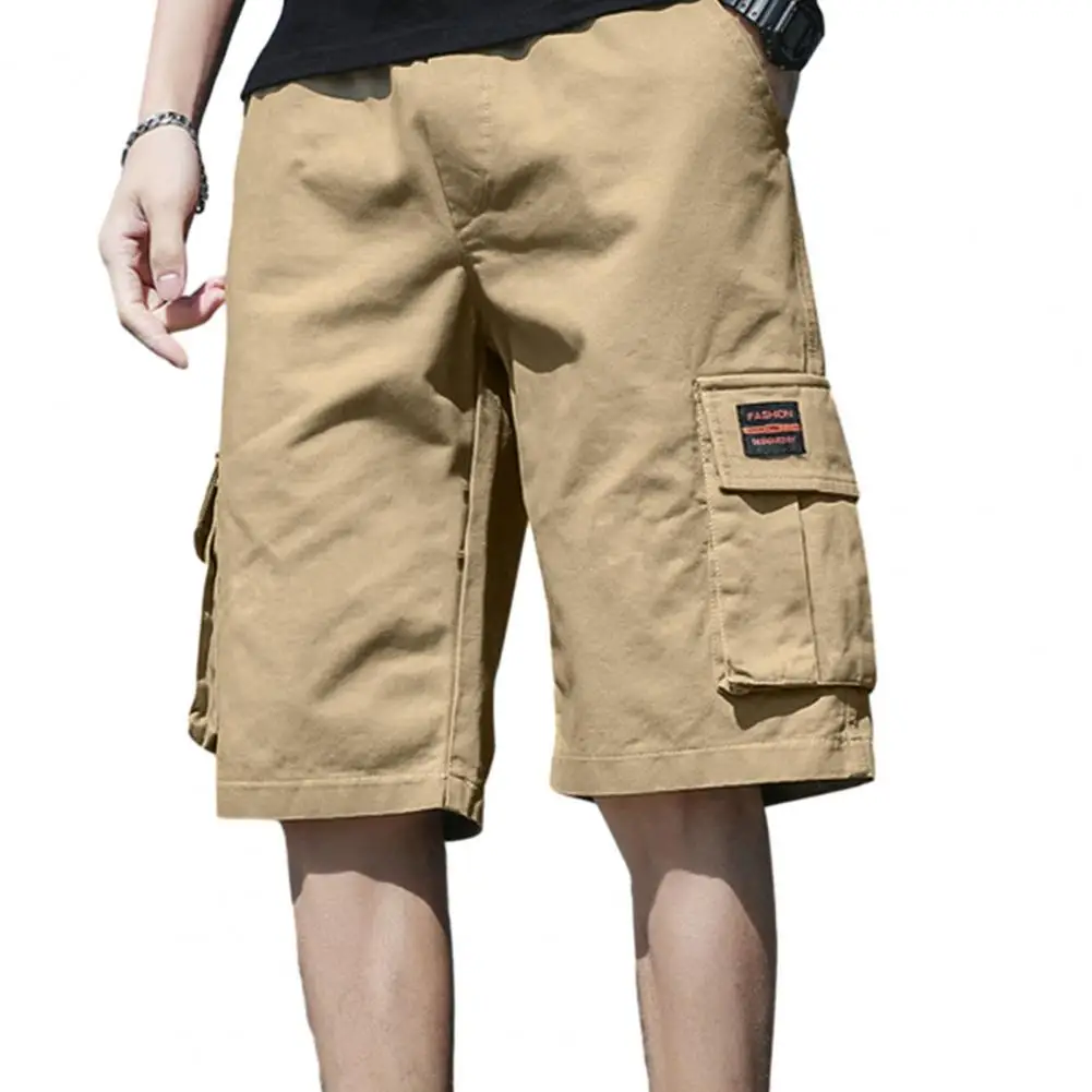 Men Cargo Shorts Loose Straight Multi Pockets Elastic Waist Men Shorts Casual Deep Crotch Men Summer Sport Shorts 4