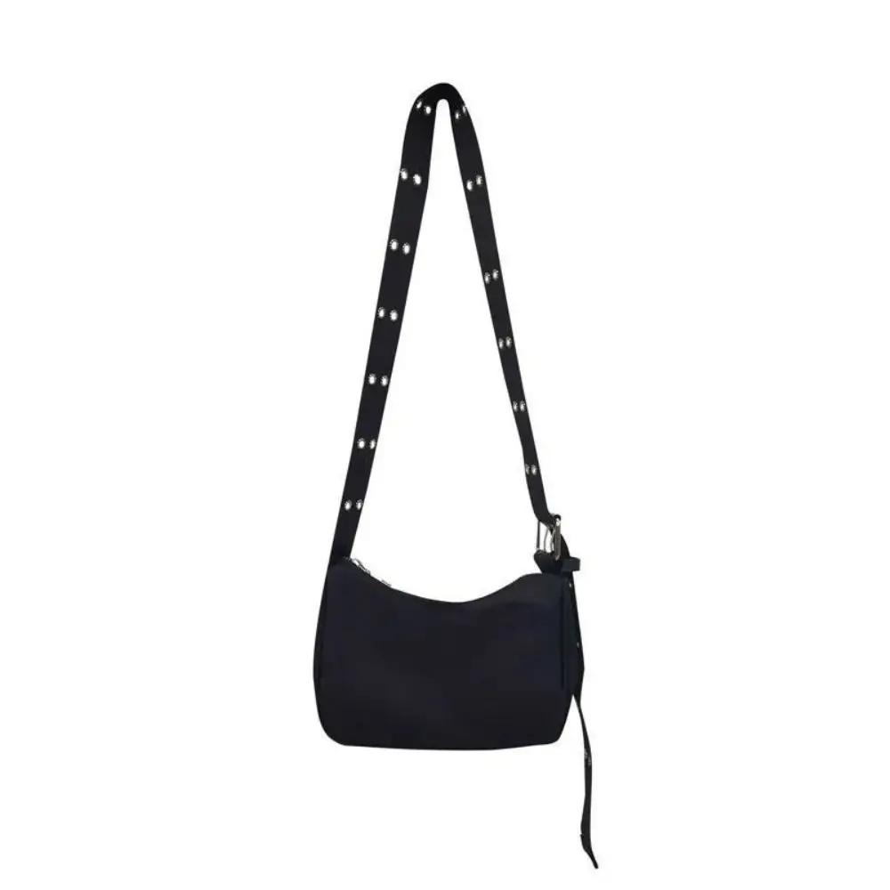 Nylon Bag Women Vintage Black Shoulder Bag Casual Girls Armpit Bag Solid Color Handbag Street Crossbody Bag