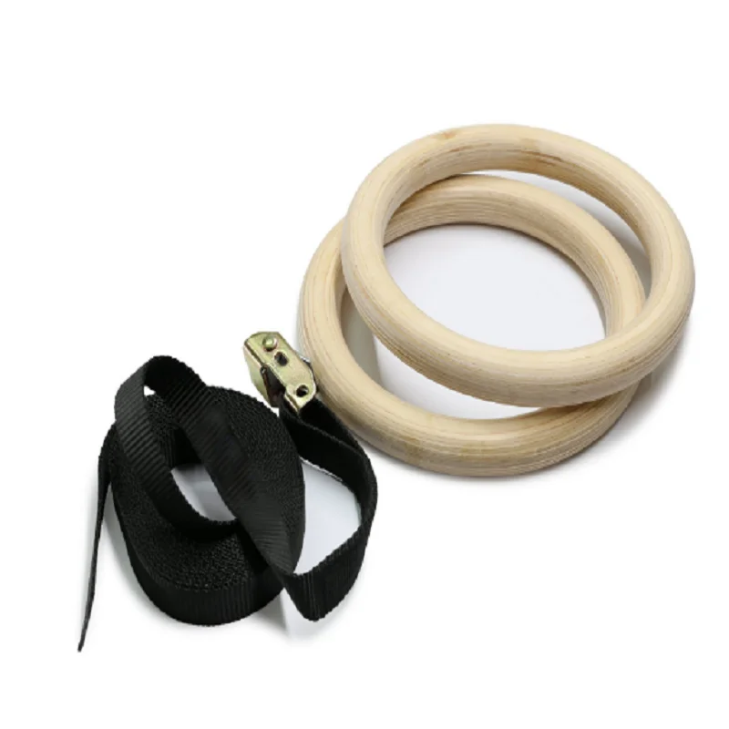 Quality 2pcs/pairs Wood wooden ring 1.1"Portable Crossfit Gymnastics Rings Gym Shoulder Strength Home Fitness Training Equipment