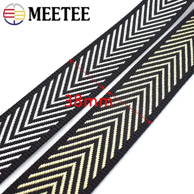 Meetee Jacquard Webbing Tape 2/5Meter 38mm Nylon Decor Ribbon Bag Strap Safety Belt Band Backpack Clothes DIY Sewing Accessories