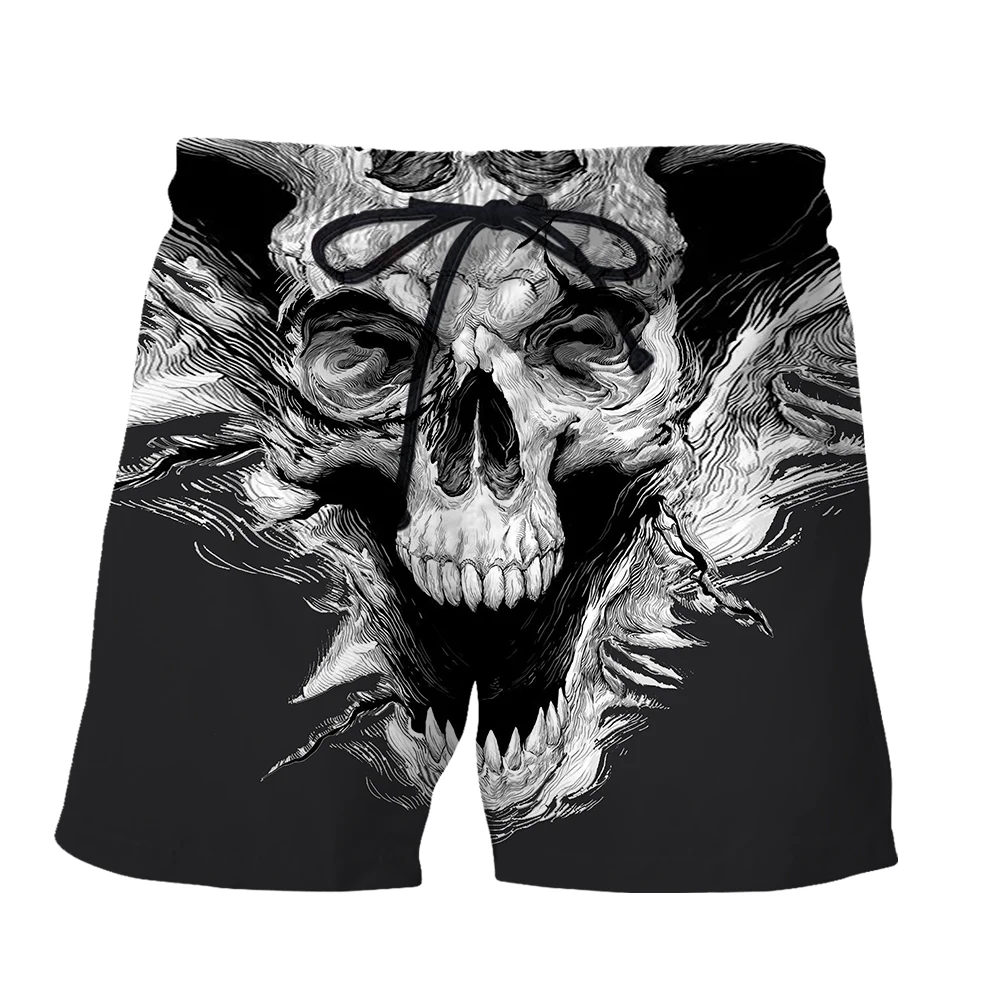 SONSPEE Cool 3D Print Black and White Image Skull Shorts Hip Hop Casual Shorts Fashion Abstract Personality Fitness Gym Pants