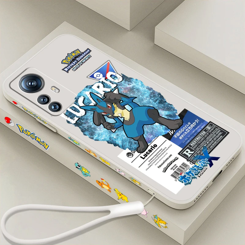 Pokemon Mewtwo Riolu Rayquaza Liquid Left Rope Per Xiaomi Mi 13 12T 12 11T 11I 11 A3 10T 10 Cc9E 9 Pro Lite Ultra 5G Funda