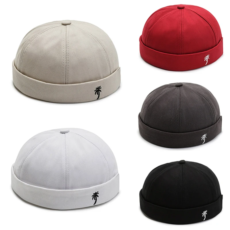 

Vintage Summer Cotton Brimless Skullies Caps Men's Solid Color Street Portable Docker Hats Melon Skin Cap Beanie Hat Hip Hop Hat