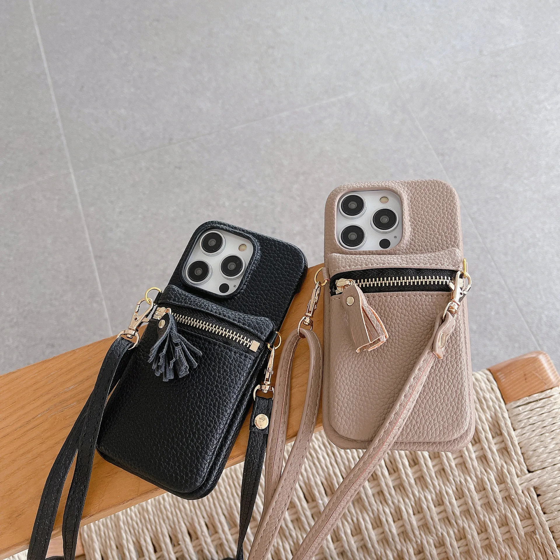 Crossbody Lanyard Wallet Phone Case for iPhone 15 14 Plus 13 12 11 Pro Max  Zipper Pocket Purse Credit Card Holder Leather Cover