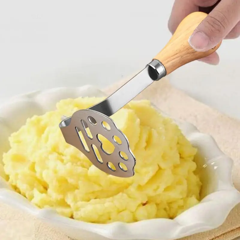 Stainless Steel Food Masher Manual Heavy-Duty Mashing Utensil Claw Pattern Potato Masher wooden handle Kitchen Accessories