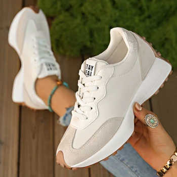 Women's Fashion Chunky Sneakers Autumn 2025 Non Slip Platform Sports Shoes for Women Thick Sole Lace Up White Vulcanized Shoes 1