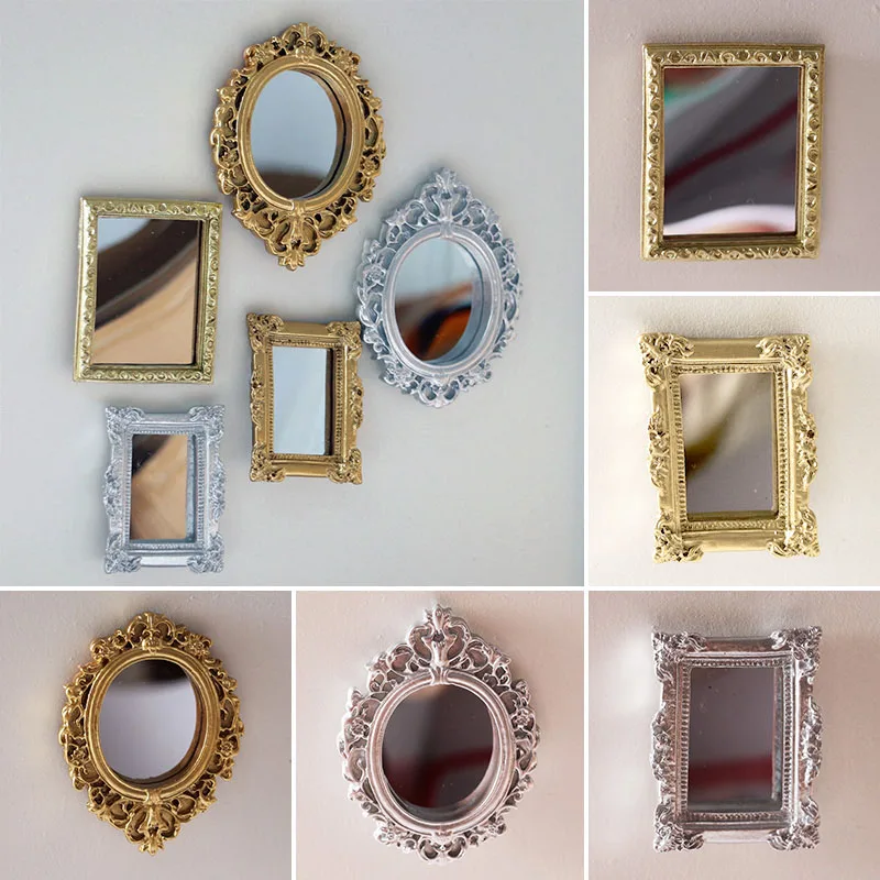 Dollhouse Miniature Frame Accessories Furniture Miniature Mirror Wall Room Mirror Mini Classical Doll House Mirrors acrylic mirrors,wall mirrors,children mirror