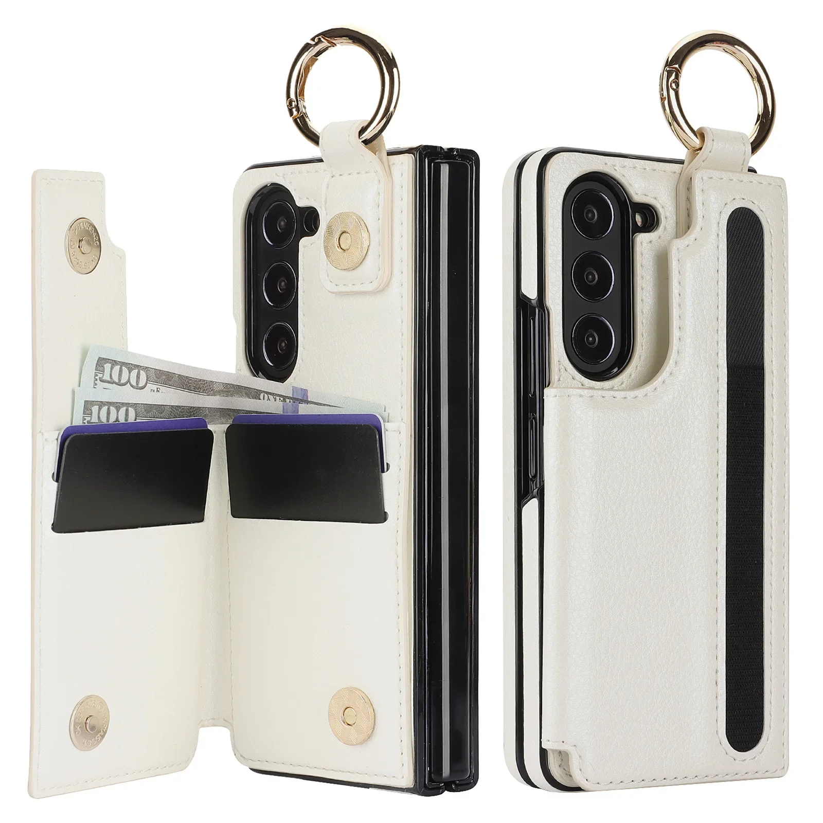 PU Leather Ring Phone Case for Samsung Galaxy Z Fold 7 6 5 4 3 Fold7 Fold6 Fold5 5G Wallet with Pen Holder & Card Slot (No Pen) | Gaffar India