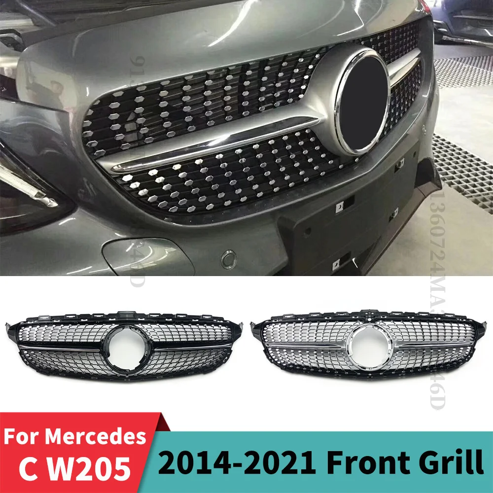 Front Bumper Grille Racing Grill Diamond Style For Mercedes Benz C W205