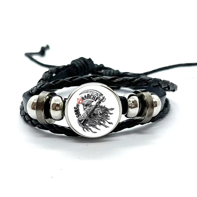 Sons Of Anarchy LOGO Leather Bracelets Freedom Symbol Pendant анархия Glass Dome Bracelet & Bangles Rock Punk Jewelry Gifts 4