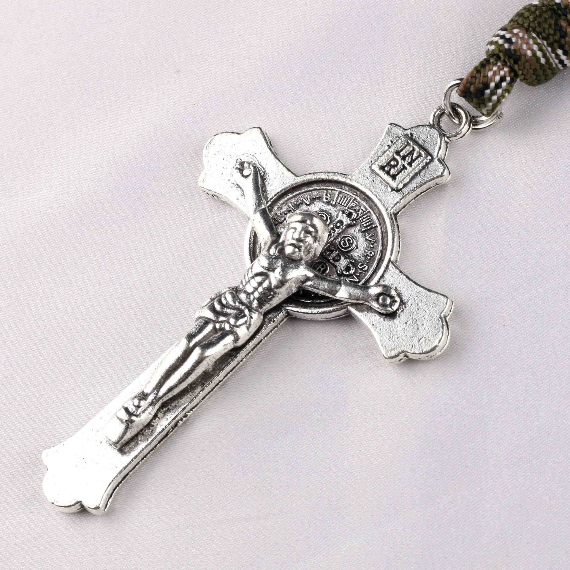 Vintage Alloy Cross Saint Benedict Pendants Exorcist Men's Braided Rope Cold Wind Prayer Bead Necklace Party Jewelry 5
