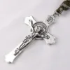 Vintage Alloy Cross Saint Benedict Pendants Exorcist Men's Braided Rope Cold Wind Prayer Bead Necklace Party Jewelry 5