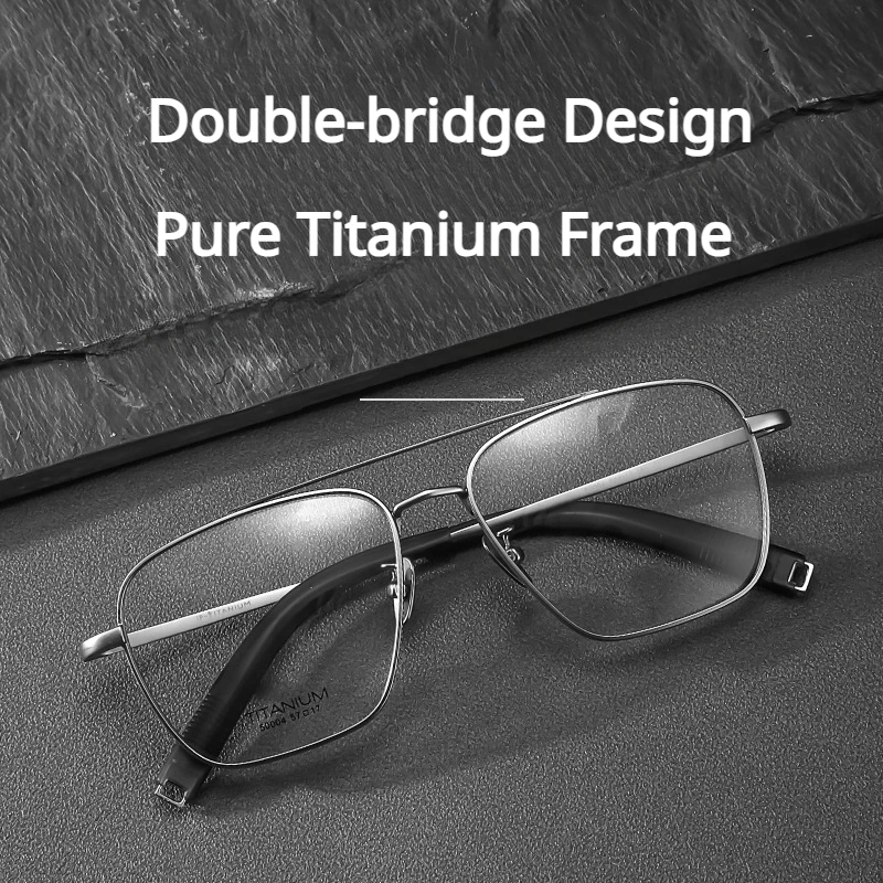 

Vintage Double-Bridge Pure Titanium Eyeglass Frame Men Myopia Glasses Women Optical Plain Lenses Anti Blue Light Glasses Frames