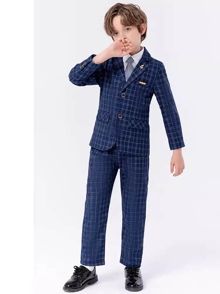 Boys Performance Costume Kids Graduation Ceremony Photograph Suit Children Elegant Jacket Vest Pants Bowtie Piano Party Dress