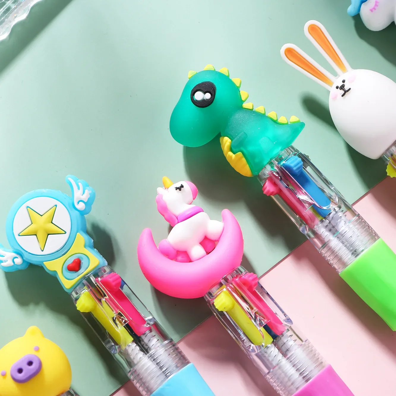 10-20pcsLot Kawaii Mini Four-Color Ballpoint Pen Cute Cartoon 4 Color Retractable Rollerball Pen Student School Gift Stationery 3