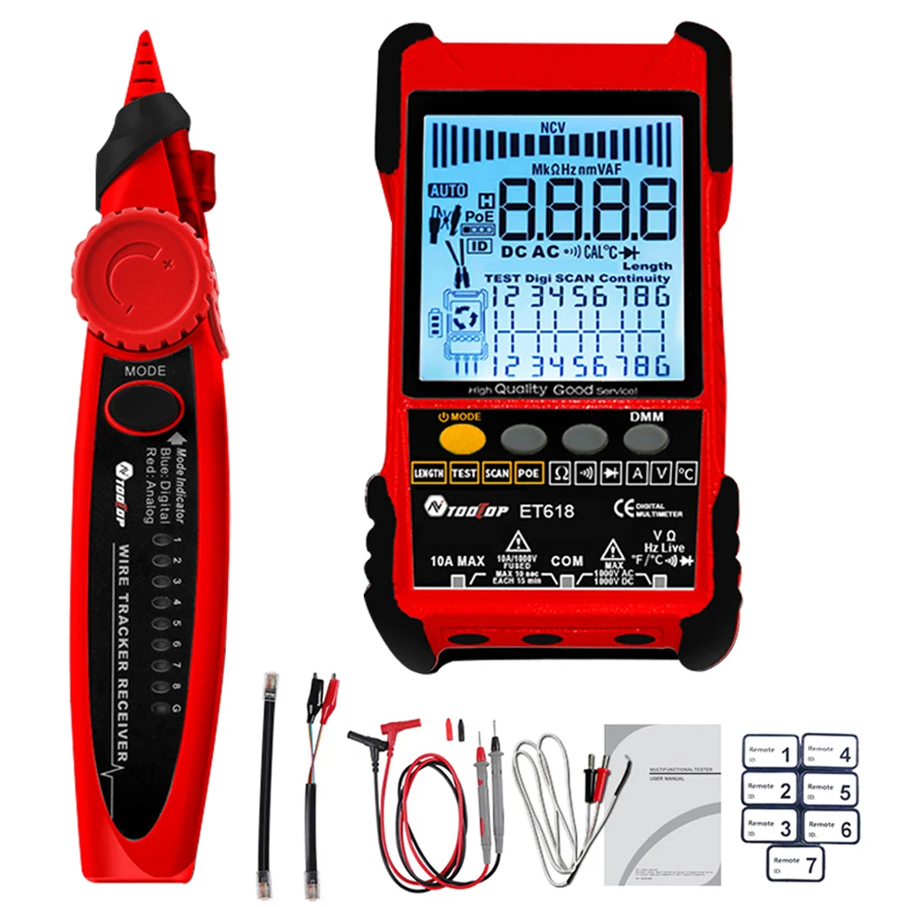 TOOLTOP ET616 ET618 Network Cable Tester with LCD Display Analogs Digital Search POE Test Cable Pairing